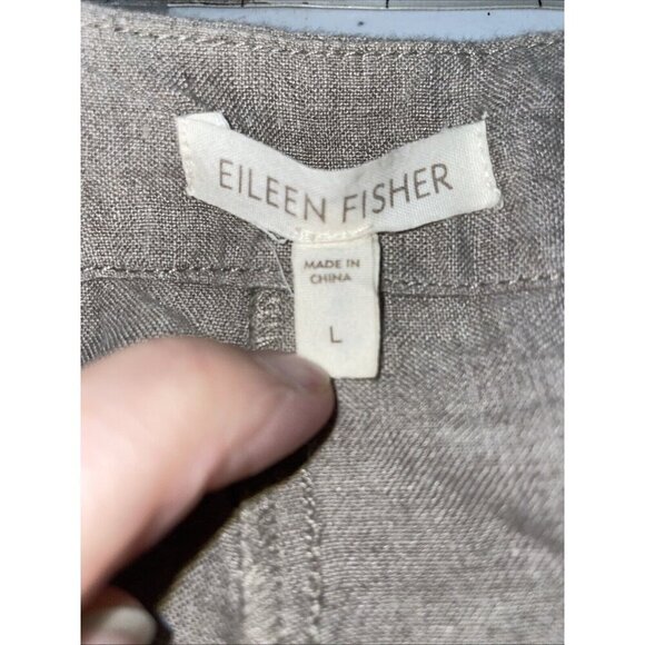 Eileen Fisher Pants Womens size L Tan Linen straight Leg Crop pockets organic - Picture 5 of 11